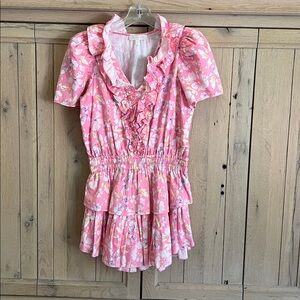 Love Shack Fancy ruffle dress.  Pink floral.  Size small.  100% cotton